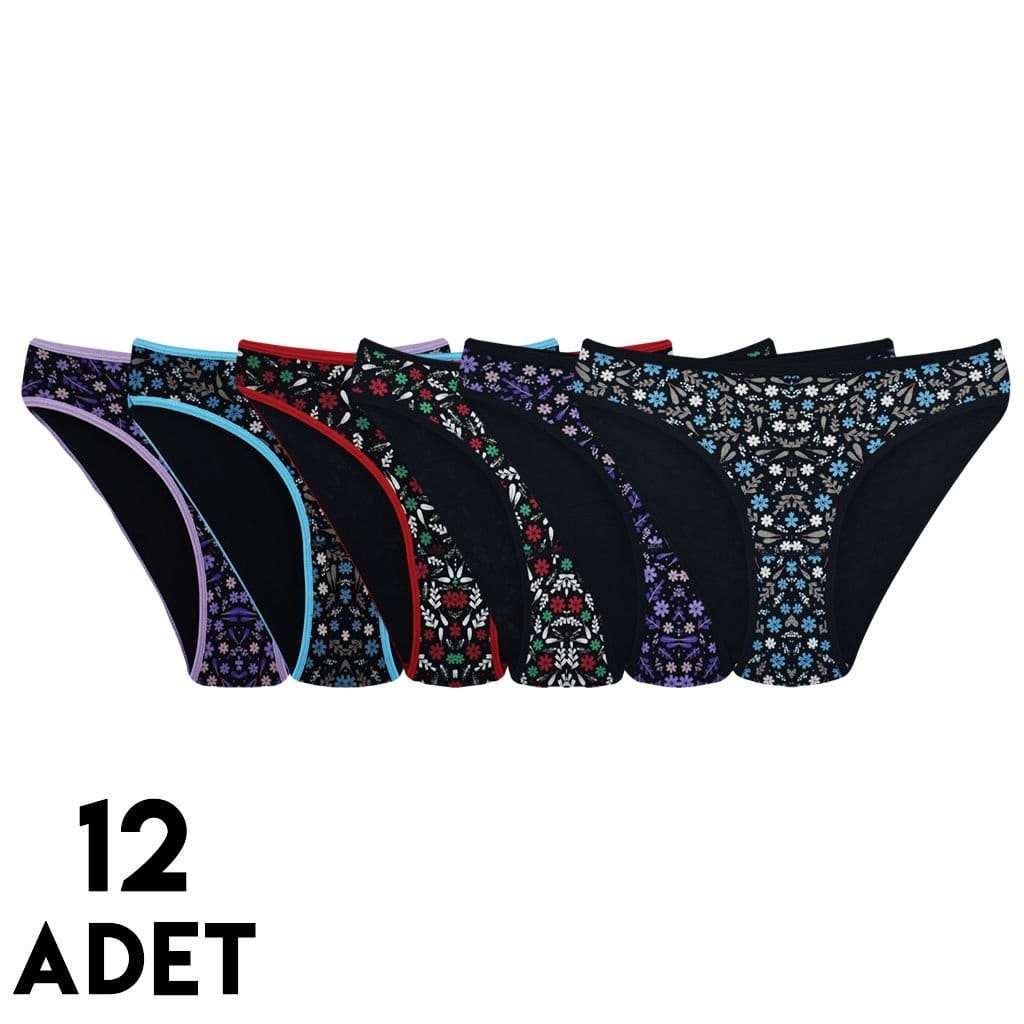 Çiçekli Yüksek Bel Bikini Külot Mor Tutku 0596 - Karışık Renk