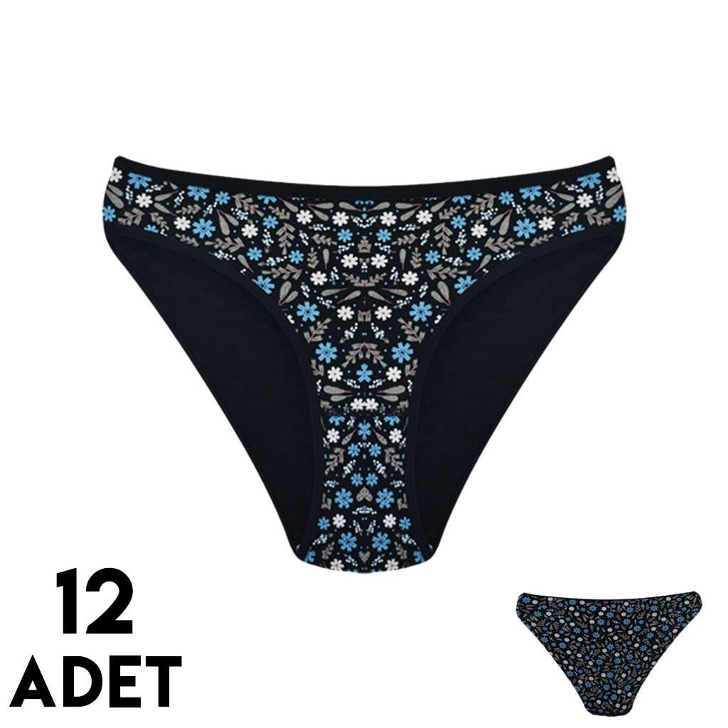 Çiçekli Yüksek Bel Bikini Külot Mor Tutku 0596 - Karışık Renk