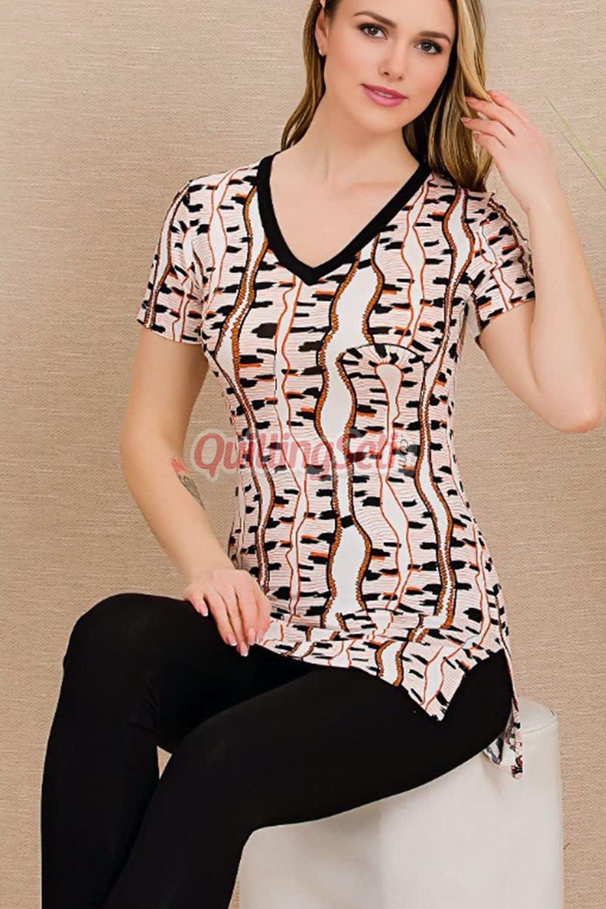 Yırtmaçlı Kısa Kollu Pijama Takım Lady 12486 - Siyah