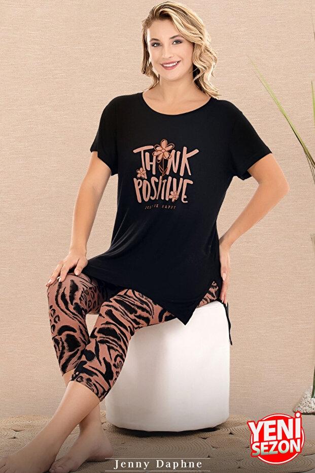 Viskon Kısa Kollu Yırtmaçlı Kapri Kadın Pijama Takımı Lady 12083 - Siyah