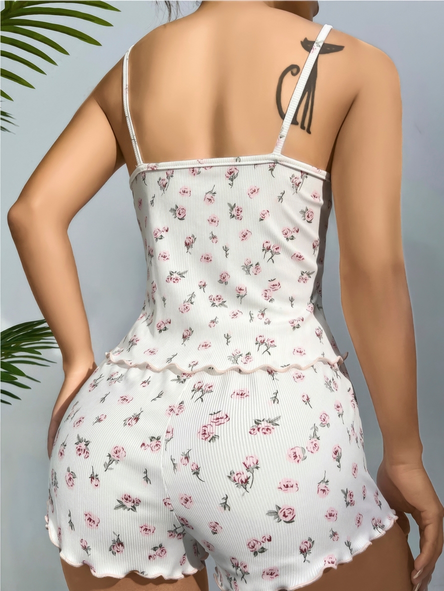 Dantelli İnce Askılı Şort Pijama Takımı Lily Bianca 13105 - Ekru