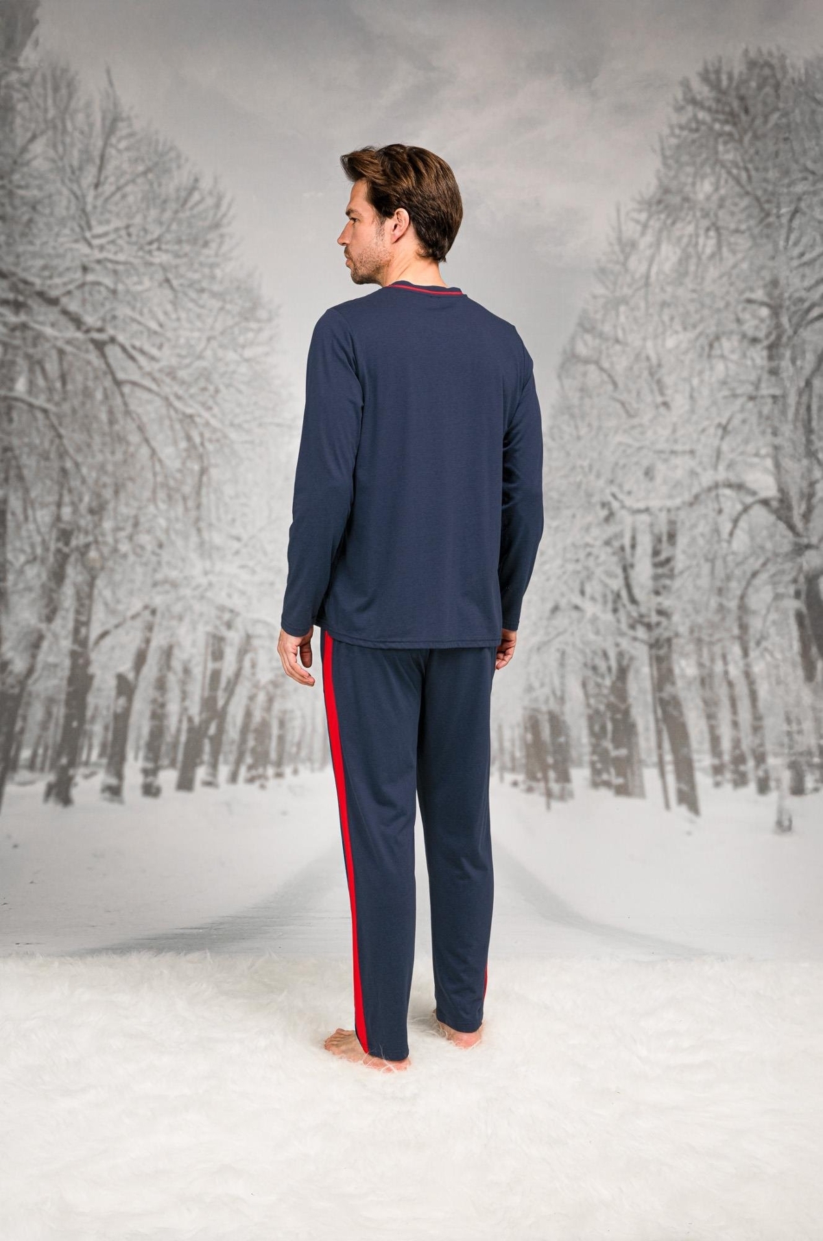 Yanları Şeritli Yuvarlak Yaka Cepli Erkek Pijama Takımı Doreanse 26K4608 - Lacivert