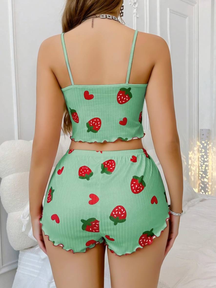 Pamuklu Yeşil Çilek Desenli Pijama Şort Takım Lily Bianca 13102 - Yeşil