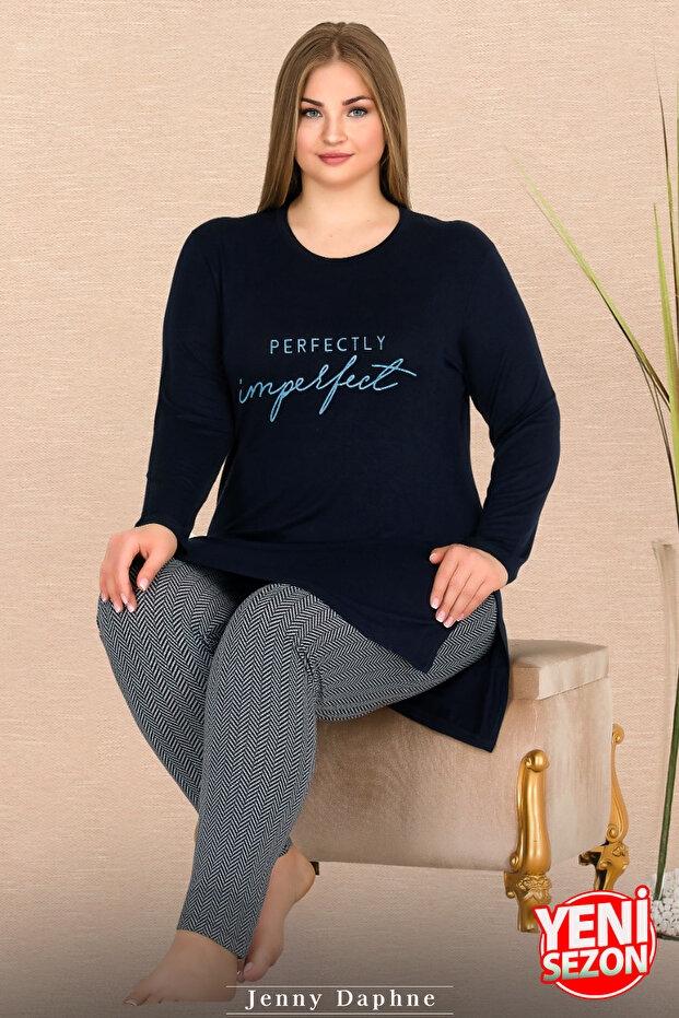 Yırtmaçlı Uzun Kollu Pijama Takımı Somon Kadın Lady 11311 - Siyah