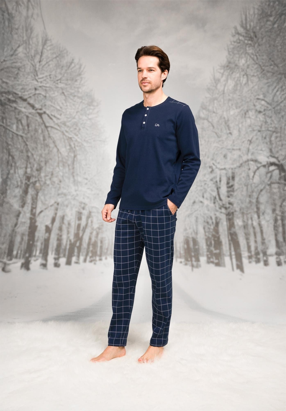 Desenli Pamuklu Uzun Kollu Erkek Pijama Takım Doreanse 26K4603 - Lacivert