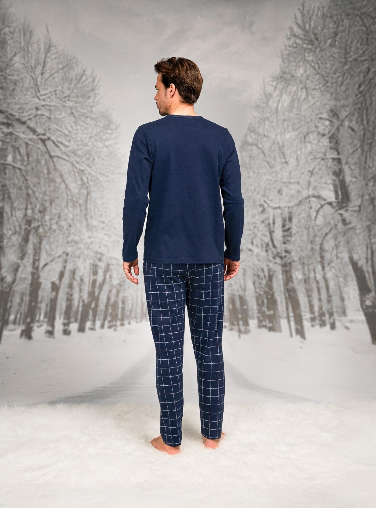Desenli Pamuklu Uzun Kollu Erkek Pijama Takım Doreanse 26K4603 - Lacivert