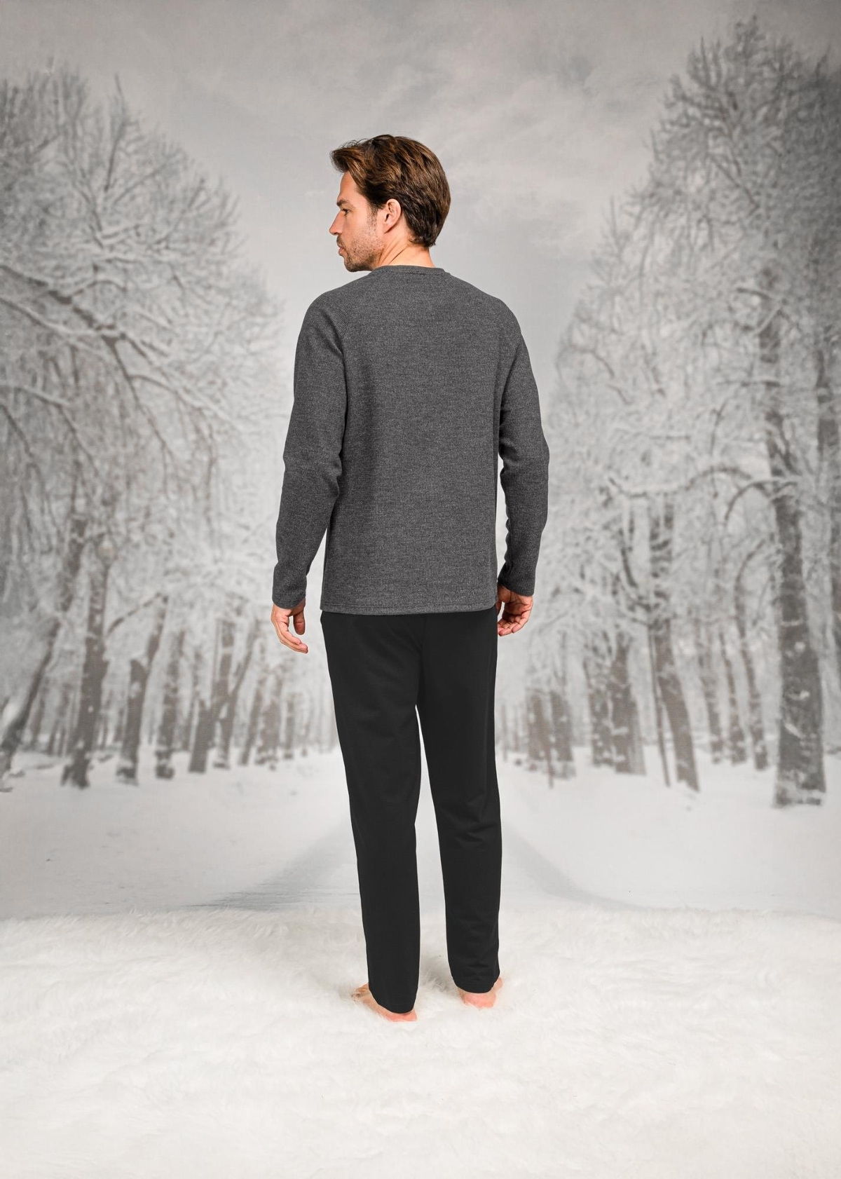 Pamuklu Cepli Uzun Kollu Erkek Pijama Takımı Doreanse 26K4597 - Gri