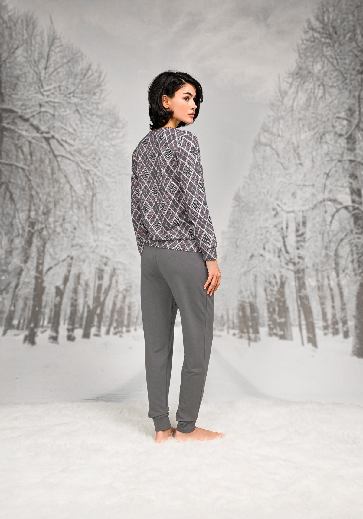 Pamuklu Desenli T-shirt Cepli Pantolon Takım Doreanse 26K4100 - Gri