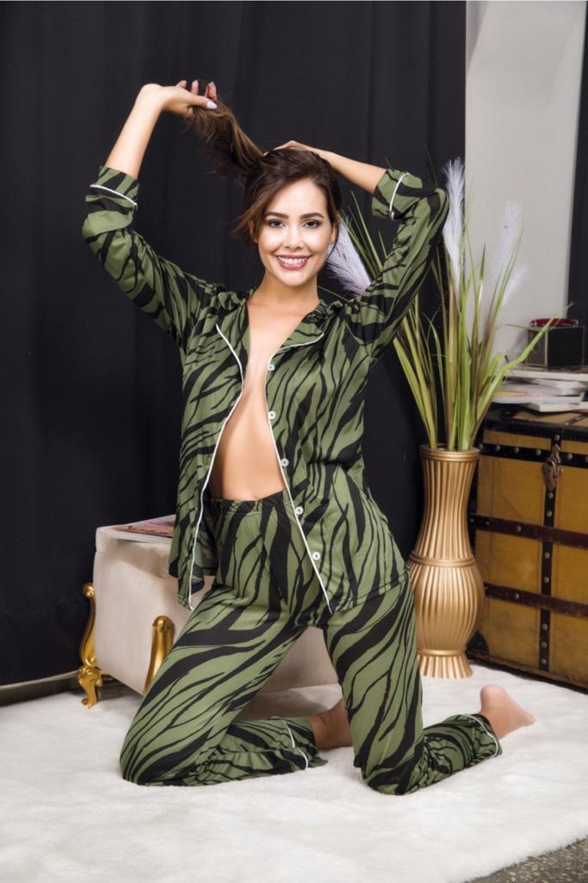 Zebra Desenli Lila Kadın Pijama Takımı İzabel 4007 - Yeşil