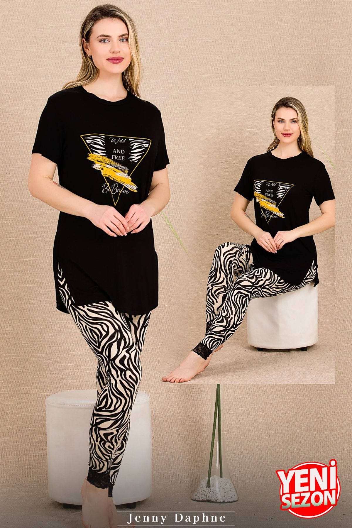 Lady Zebra Desenli Kısa Kollu Pijama Takımı Lady 12484