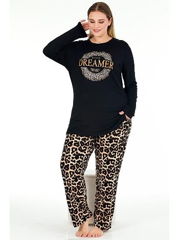 Leopar Desenli Uzun Kollu Büyük Beden Kadın Pijama Takımı Lady 11379