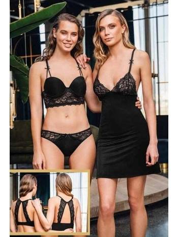 Dantel Detaylı Sırt Dekolteli Sütyen Külot Kombinezon Takımı Büşra 1313