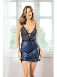 Dantel Detaylı Ekru Saten Kısa Kadın Gecelik Miss Laris 2032