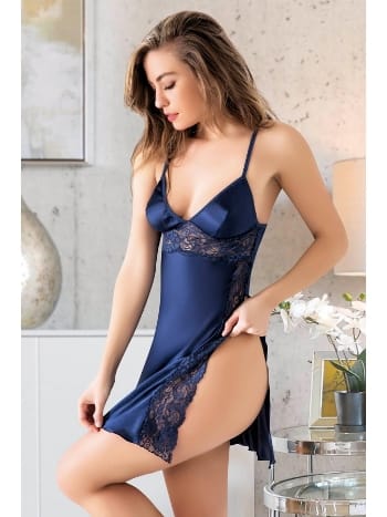 Yırtmaç Detaylı Saten Kadın Gecelik Miss Laris 2063