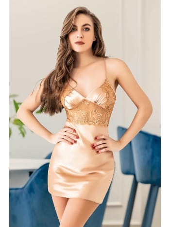 Saten Kumaş Kısa Sırt Çapraz Askılı Gecelik Miss Laris 2065