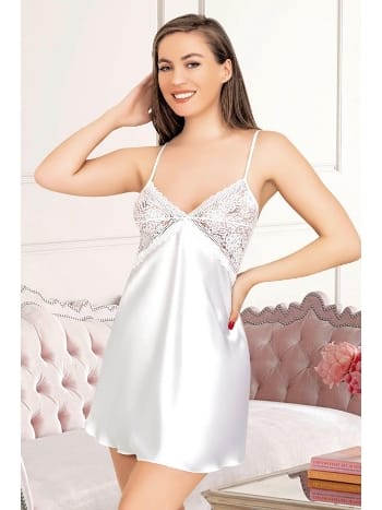 Dantelli Saten İp Askılı Kadın Gecelik Ten Miss Laris 2088