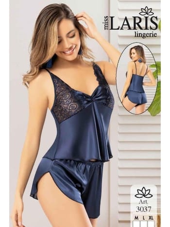 Saten Dantelli Ekru Şort Pijama Takımı Miss Laris 3037