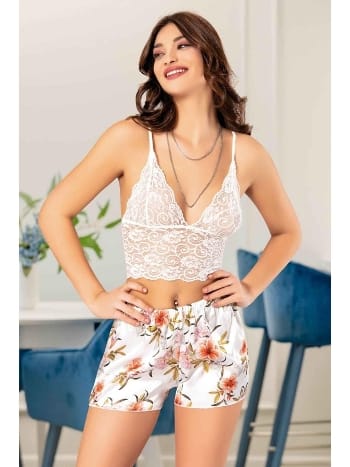 Çiçekli Dantel Detaylı Şort Takım Miss Laris 3045