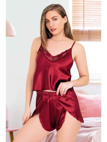 İnce Askılı Pembe Şort Takım Miss Laris 3090