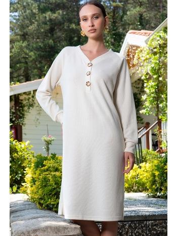 Uzun Kollu Düğmeli V Yaka Kadın Gecelik Vienetta 405056