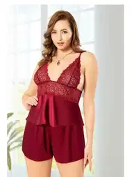 Bordo Dantelli Şort Pijama Takımı Miss Laris 4221