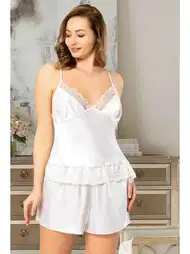 Dantelli Büyük Beden Şort Pijama Takımı Miss Laris 4223