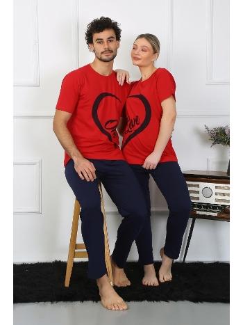 Erkek Pamuk Penye Sevgili Kombini Pijama Takımı Kırmızı Akbeniz 50128 