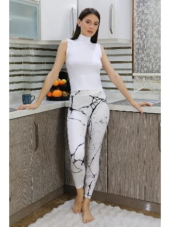 Micro Desenli Kadın Tayt Kadın Beyaz Akbeniz 5920