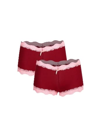 Dantelli Pamuklu 2li Kadın Boxer Bordo Akbeniz 40265