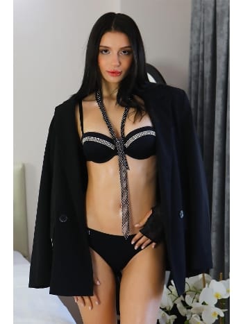 Taş Detaylı Push Up Straplez Kadın Sütyen Takım Siyah Akbeniz 3002