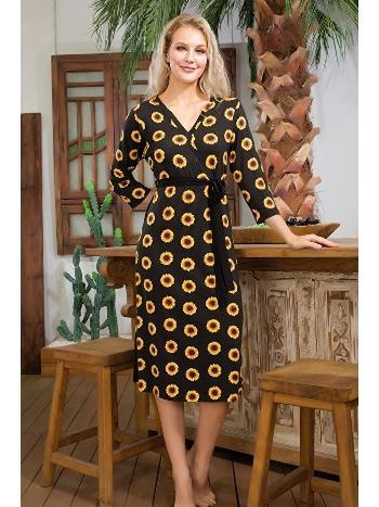 Çiçek Desenli Kuşaklı Uzun Elbise Lady 7000