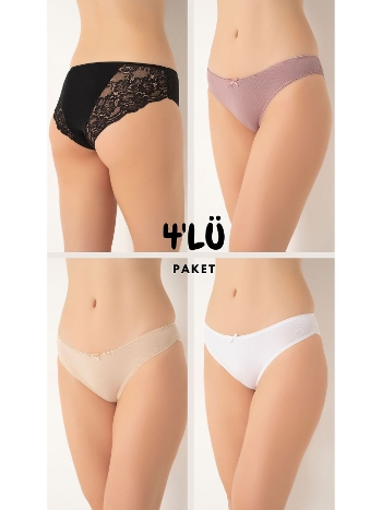 Yüksek Bel Dantelli Bikini Külot 4'lü Set Confeo 804