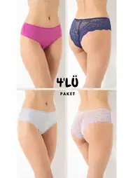 Yüksek Bel Dantelli Bikini Külot 4'lü Paket Confeo 804