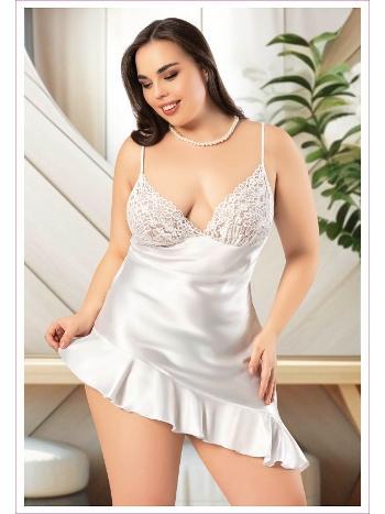 Asimetrik Fırfırlı Dantelli İnce Askılı Gecelik Miss Laris 4044