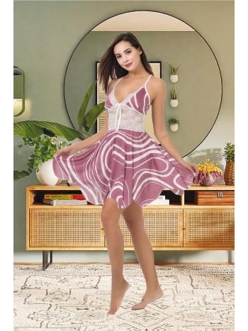 Asimetrik Kesim Leopar Dantelli Askılı Kısa Gecelik İzabel 3008