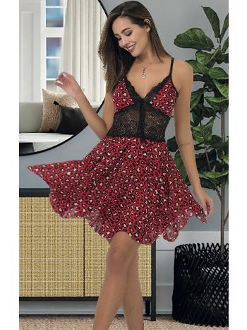 Dantelli Asimetrik Kesim Kısa Gecelik Kırmızı İzabel 3015