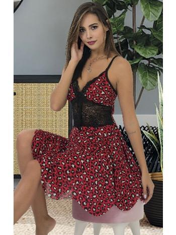 Dantelli Asimetrik Kesim Kısa Gecelik Kırmızı İzabel 3015 - 2