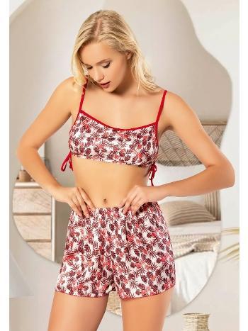 Desenli Askılı Saten Büstiyer Kısa Şort Takım Miss Laris 3068