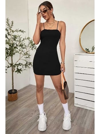 Askılı Vücudu Saran Şık Mini Elbise Merry See MS 4394 Siyah