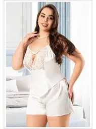 Dantelli Saten Şort Pijama Takımı Miss Laris 4235