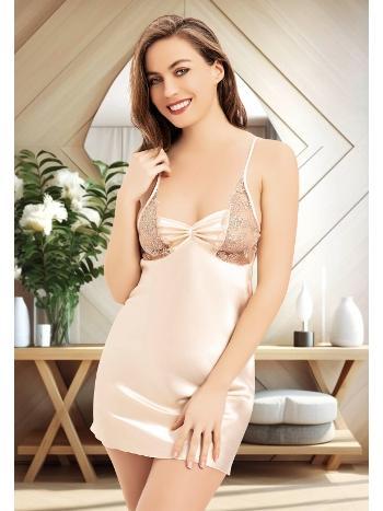 Büzgülü Dantel Detaylı Kısa Saten Gecelik Miss Laris 2076