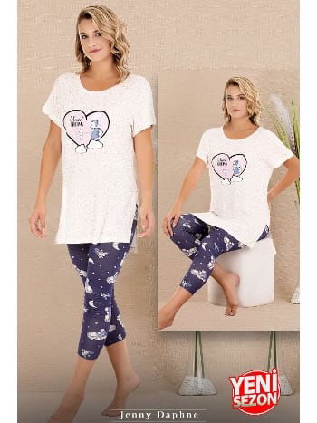 Baskılı Kısa Kollu T-Shirt Kapri Pijama Takımı Lady 12069