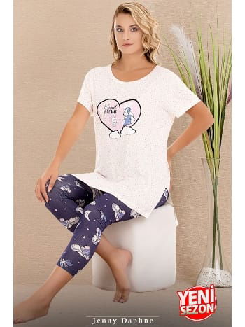 Baskılı Kısa Kollu T-Shirt Kapri Pijama Takımı Lady 12069 - 2