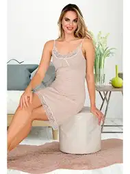 Dantelli İnce Askılı Midi Boy Gecelik Turuncu Lady 5510
