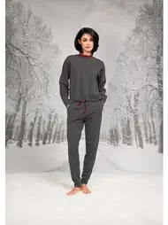 Pamuklu Polyester Beli Lastikli Uzun Kollu Sweatshirt Pantalon Takım Doreanse 26K4094