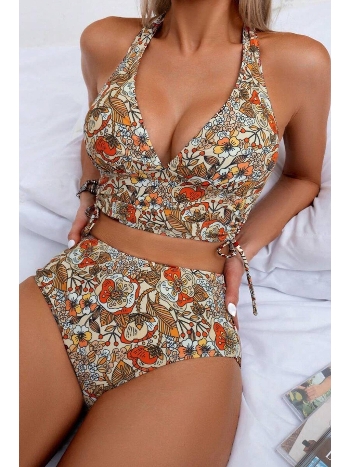 Çok Renkli Çiçek Bahçesi Yüksel Bel Bikini Takım Bella Notte M-9027