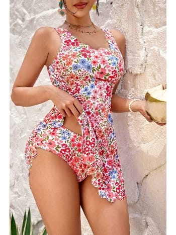 Çok Renkli Çiçek Bahçesi Kalın Askılı Lycra Mayo Bella Notte 9019