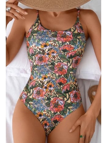 Çok Renkli Çiçek Baskılı Sırt Detaylı Mayo Bella Notte M-9011