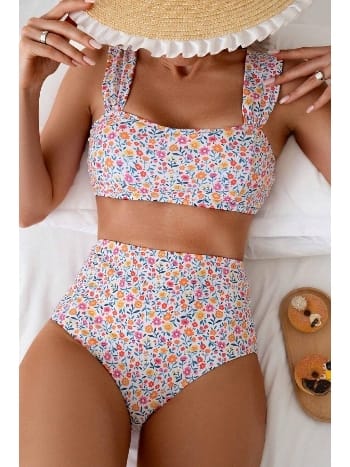 Çok Renkli Çiçek Baskılı Yüksel Bel Bikini Takım Bella Notte M-9015