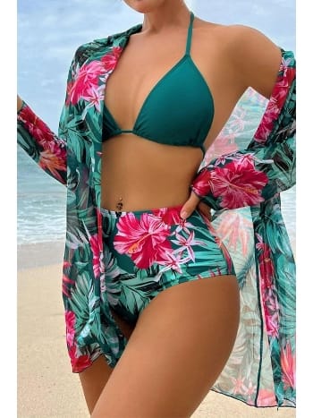 Çok Renkli Tropikal Baskılı 3 Parça Bikini Takımı Bella Notte M-9007